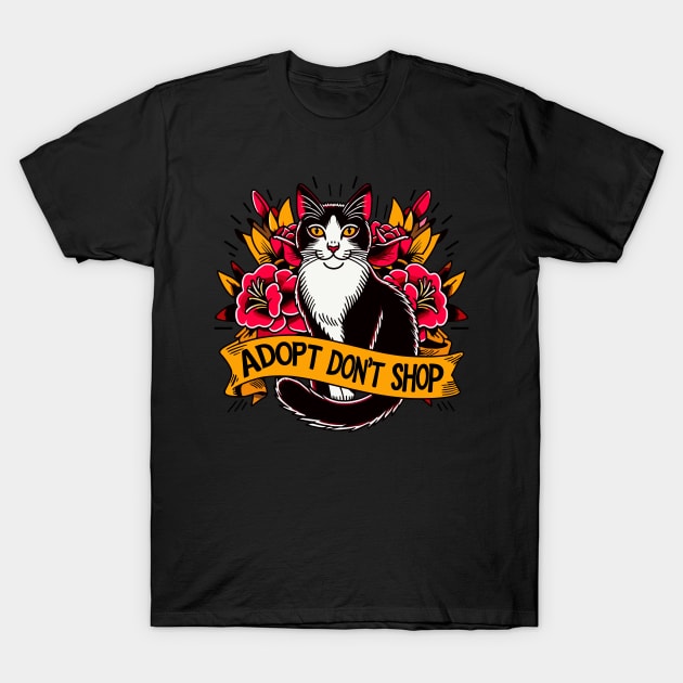 Adopt Don’t Shop Traditional Flash Tattoo Cat T-Shirt by FanArts